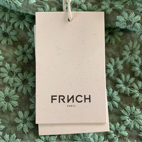 FRNCH NWT Celita Sauge Blouse Sheer Green With Floral Embroidery Throughout - Picture 6 of 11